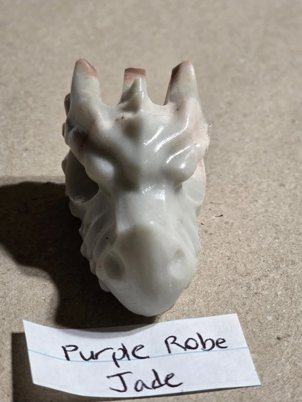 Detailed Purple Robe Jade Crystal Carved Dragon Head Stone Sculpture Decor